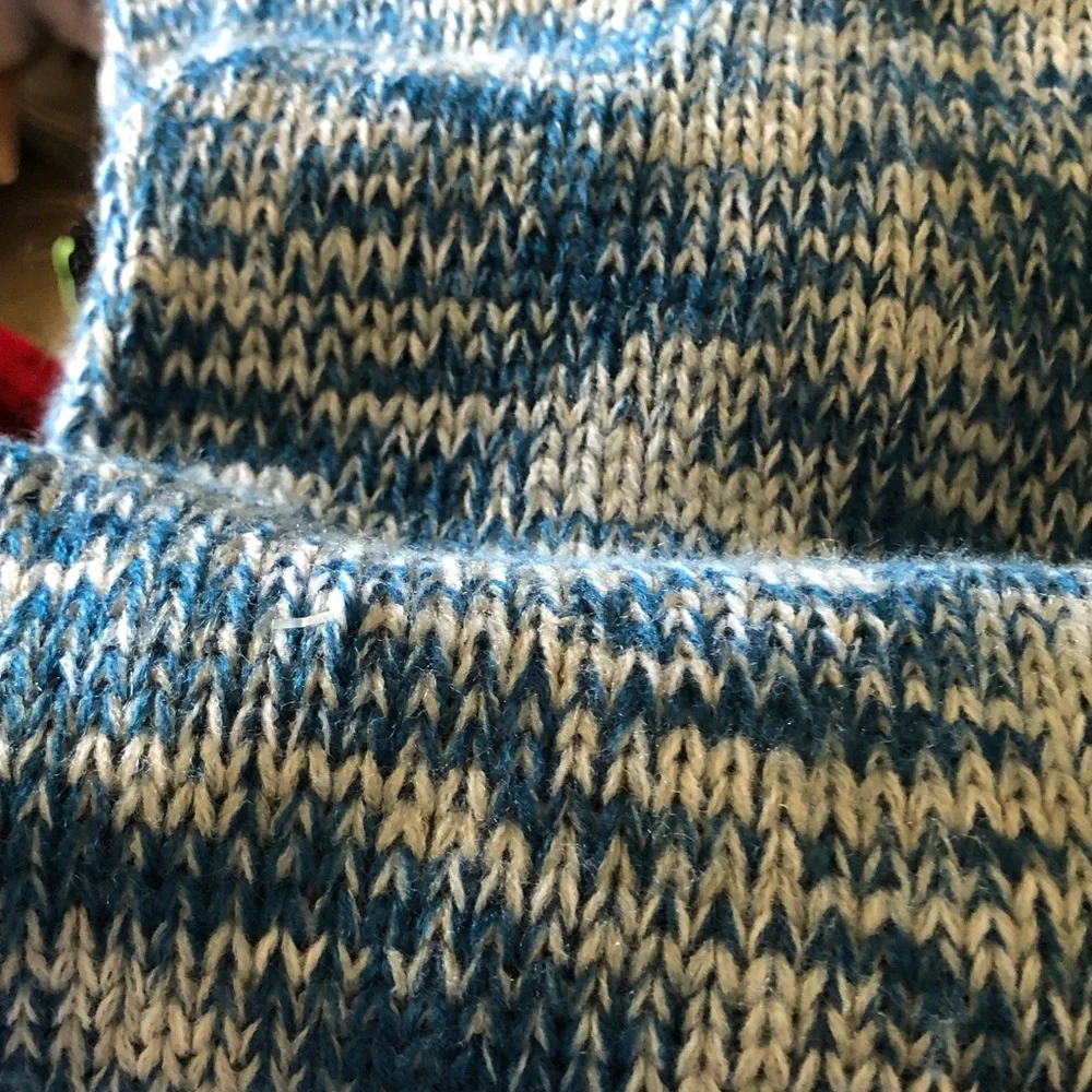 Navy and Heather Blue Knit Men's Scarf with Embroidered Lion Patch